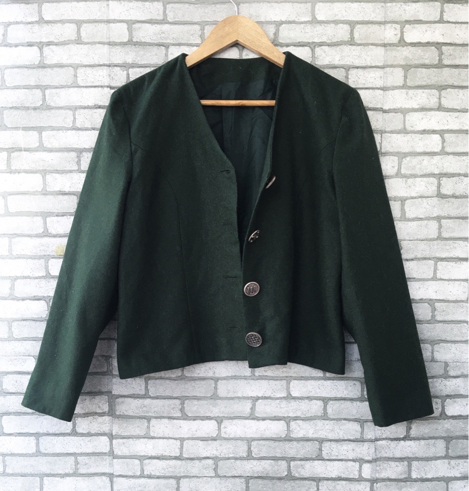 croped blazer vert détaillé en argent 
