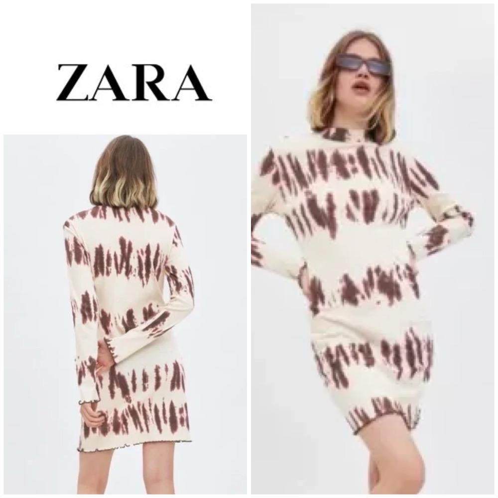 Mini-robe Zara Tie Dye à manches longues et ourlet ondulé