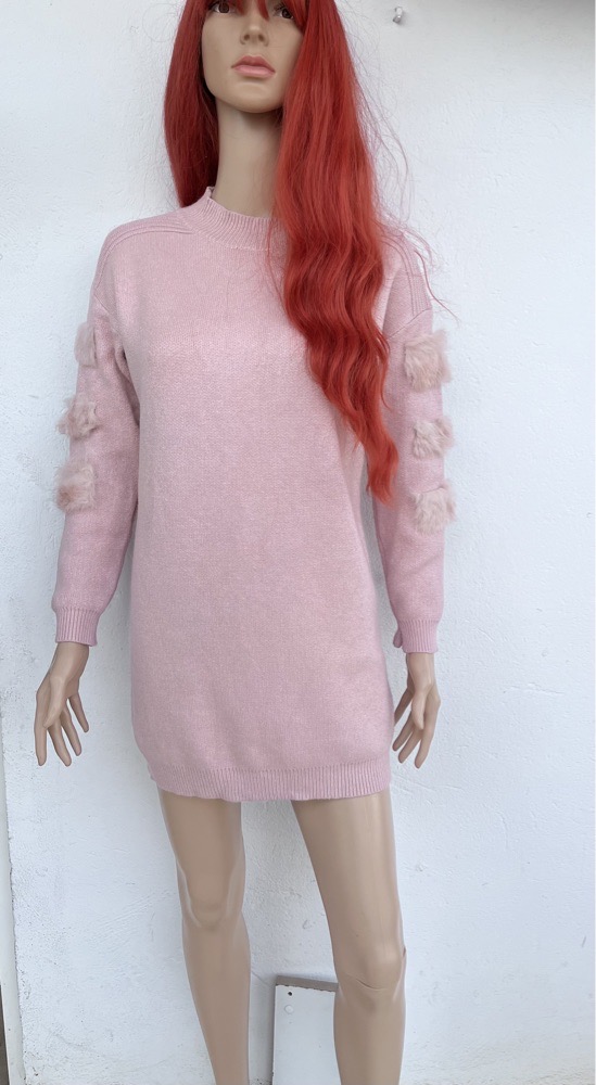 magnifique robe en laine fine rose poudré 