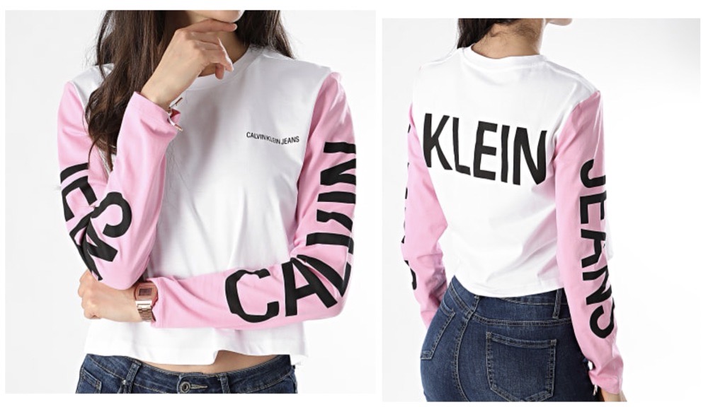 Calvin Klein BACK LOGO BLOCKING CROP Bright White/Begonia Pink/Black 