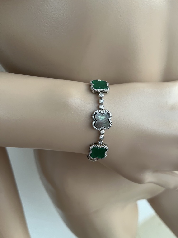 bracelet trèfles en argent platine tamponne 9/2/5 فضة مطبوعة neuf neuf jamais porté 
