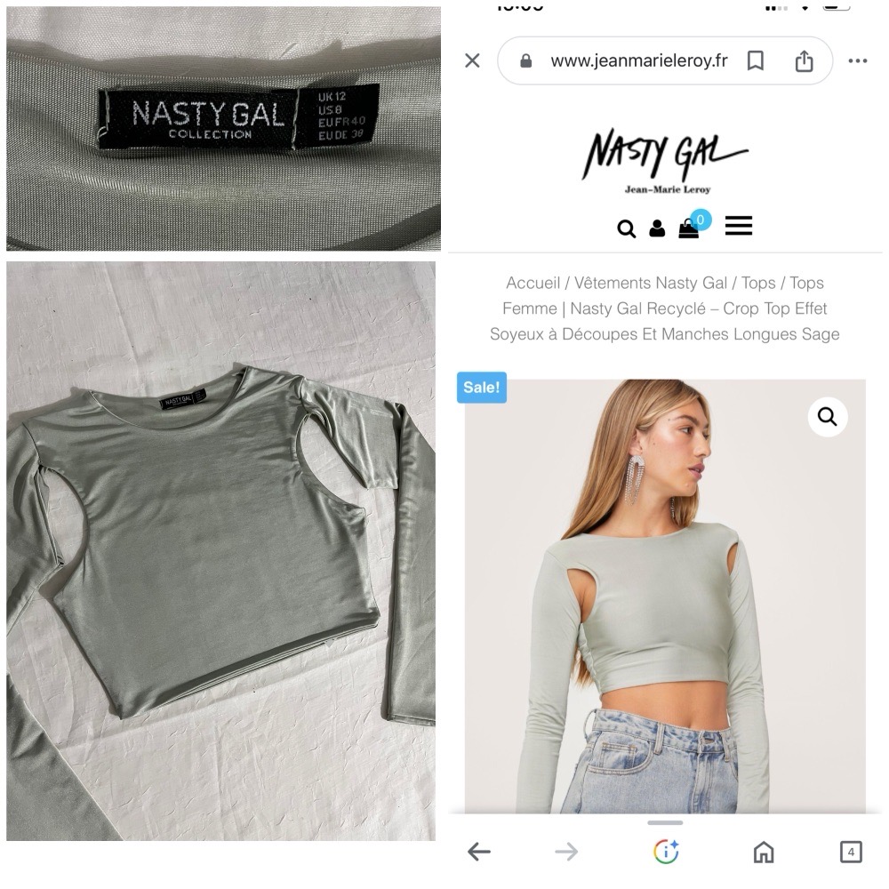 – Crop Top Effet Soyeux à Découpes Et Manches Longues Sage