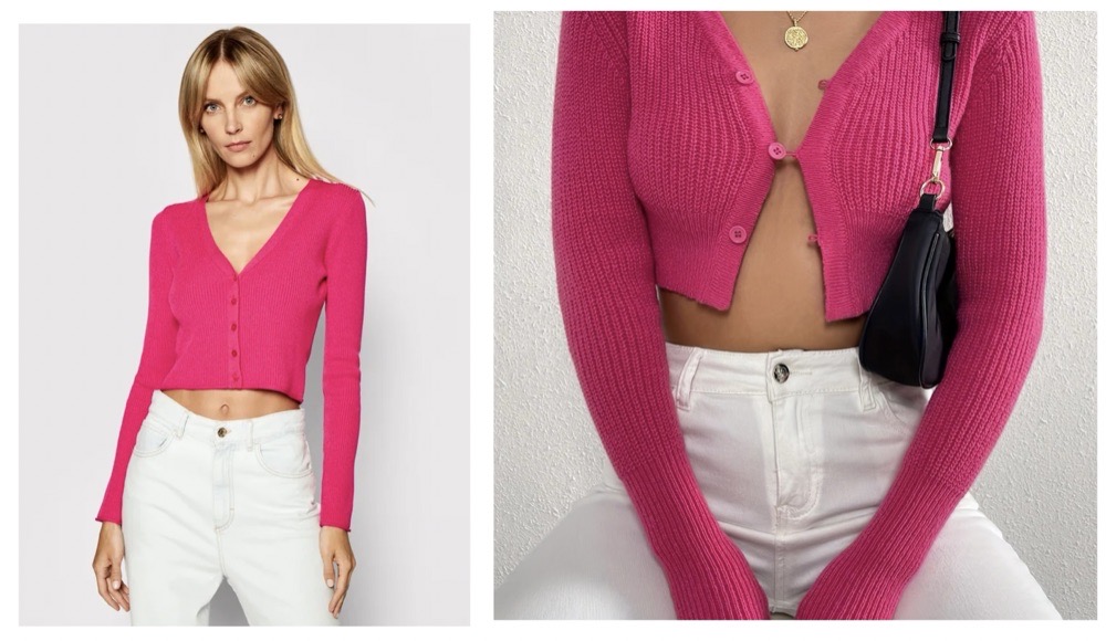 cropped cardigan à boutons rose fuchsia EDC 