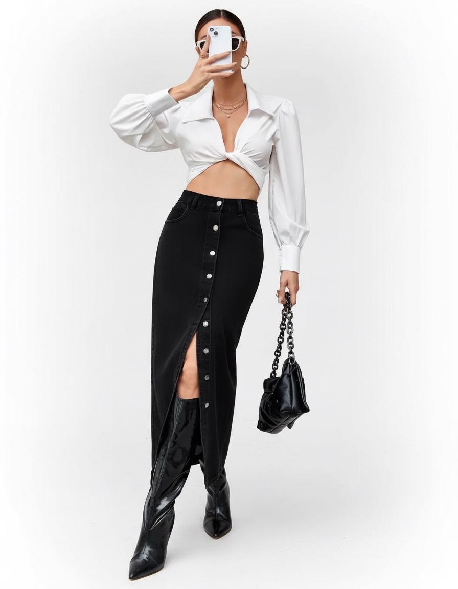 Jupe longue en jean noir 