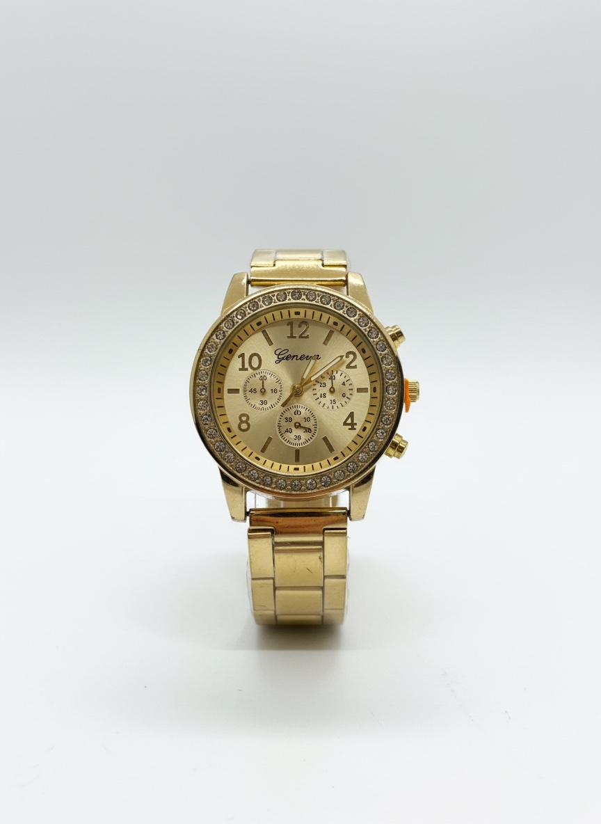 Montre dorée pour femme avec strass 