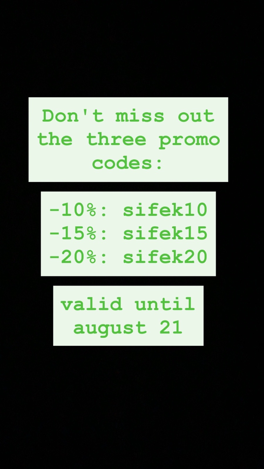 3 promo codes hata 21 août
