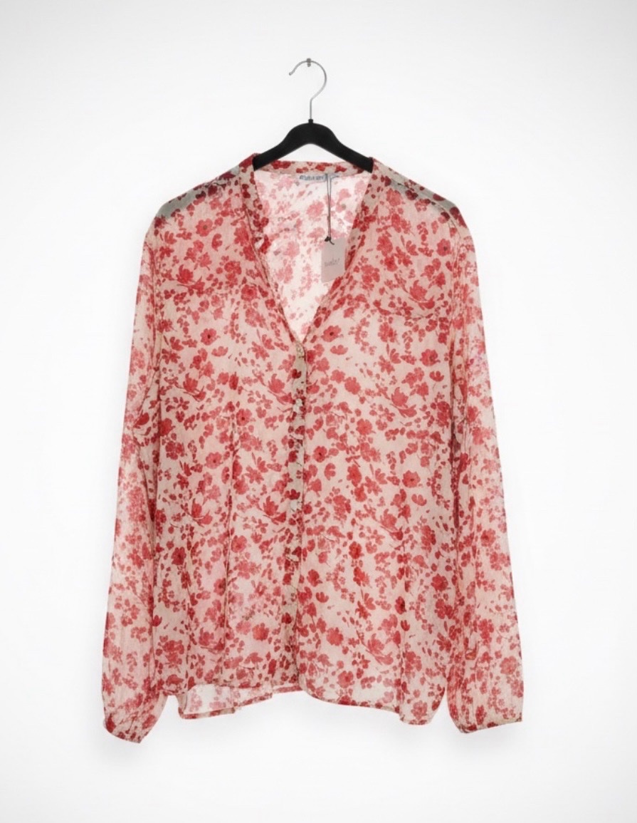 Chemise fluide à imprimé fleuri rouge 