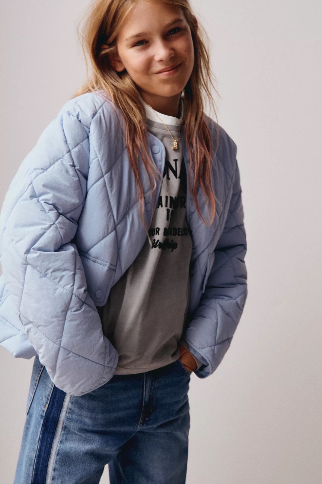Zara light blue quilted puffer jacket