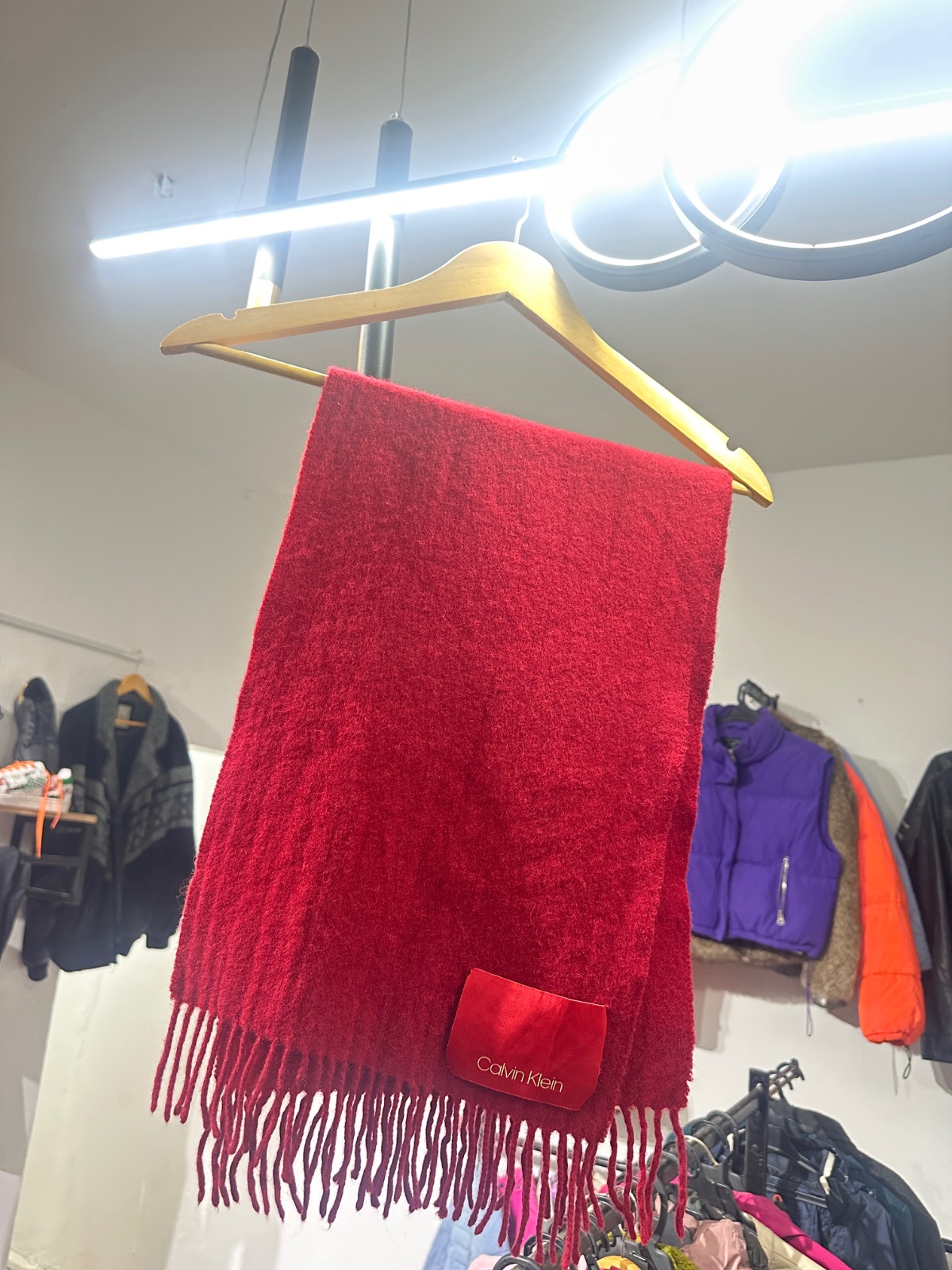 Calvin Klein red wool scarf