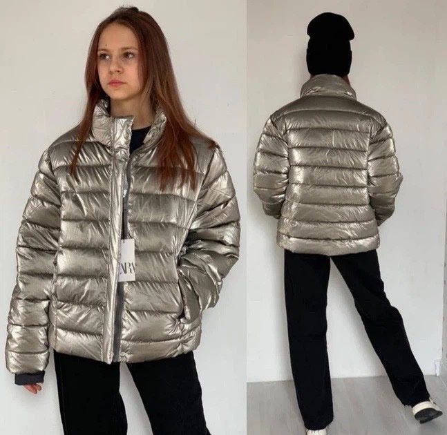 Zara metallic silver puffer jacket