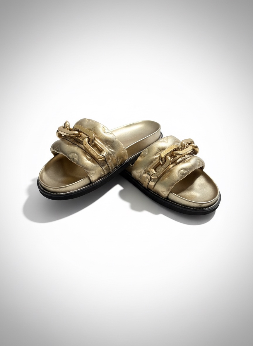 Mules en cuir doree