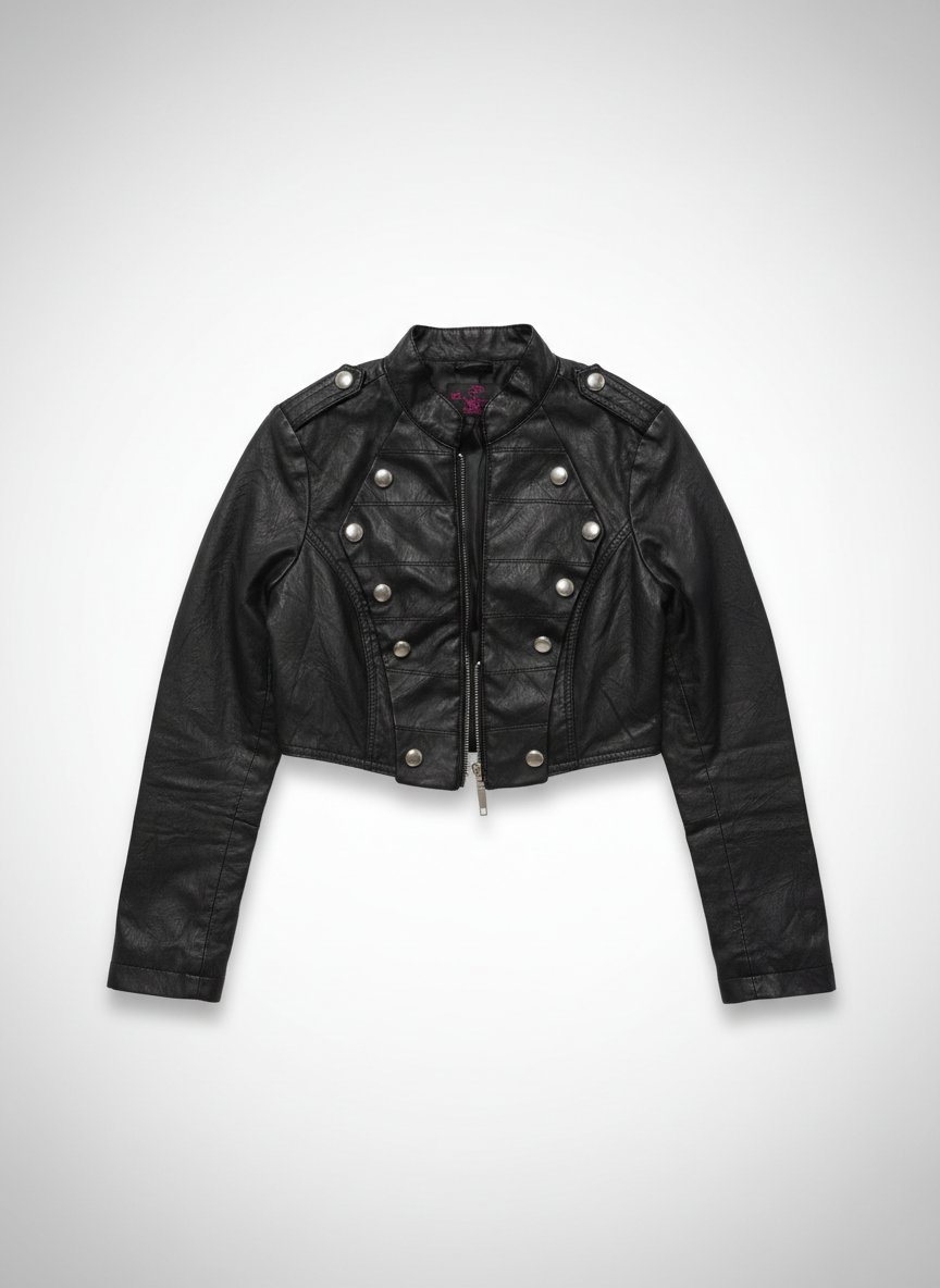 Veste courte style officier en simili-cuir noir