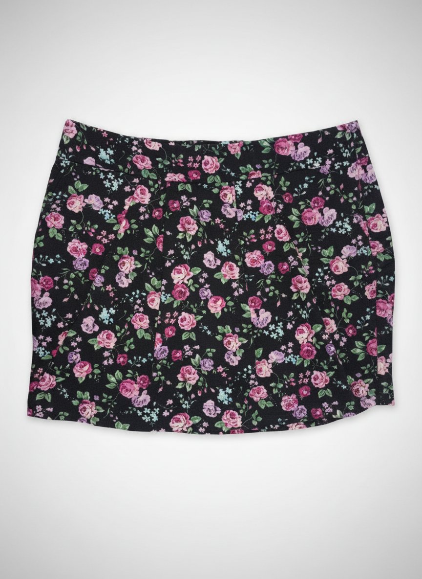 Jupe mini noire présente un motif floral 