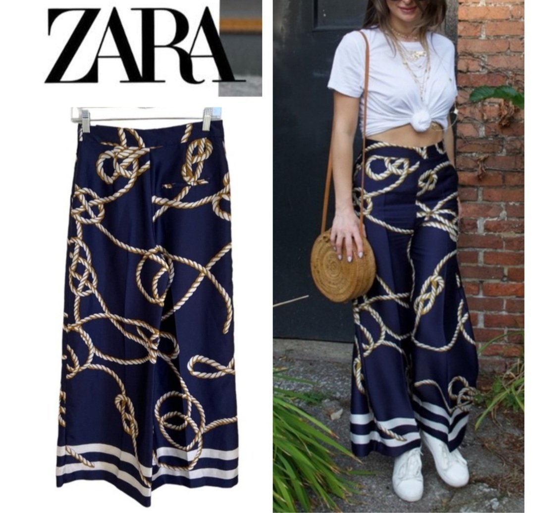 Pantalon raccourcit zara taille haute large