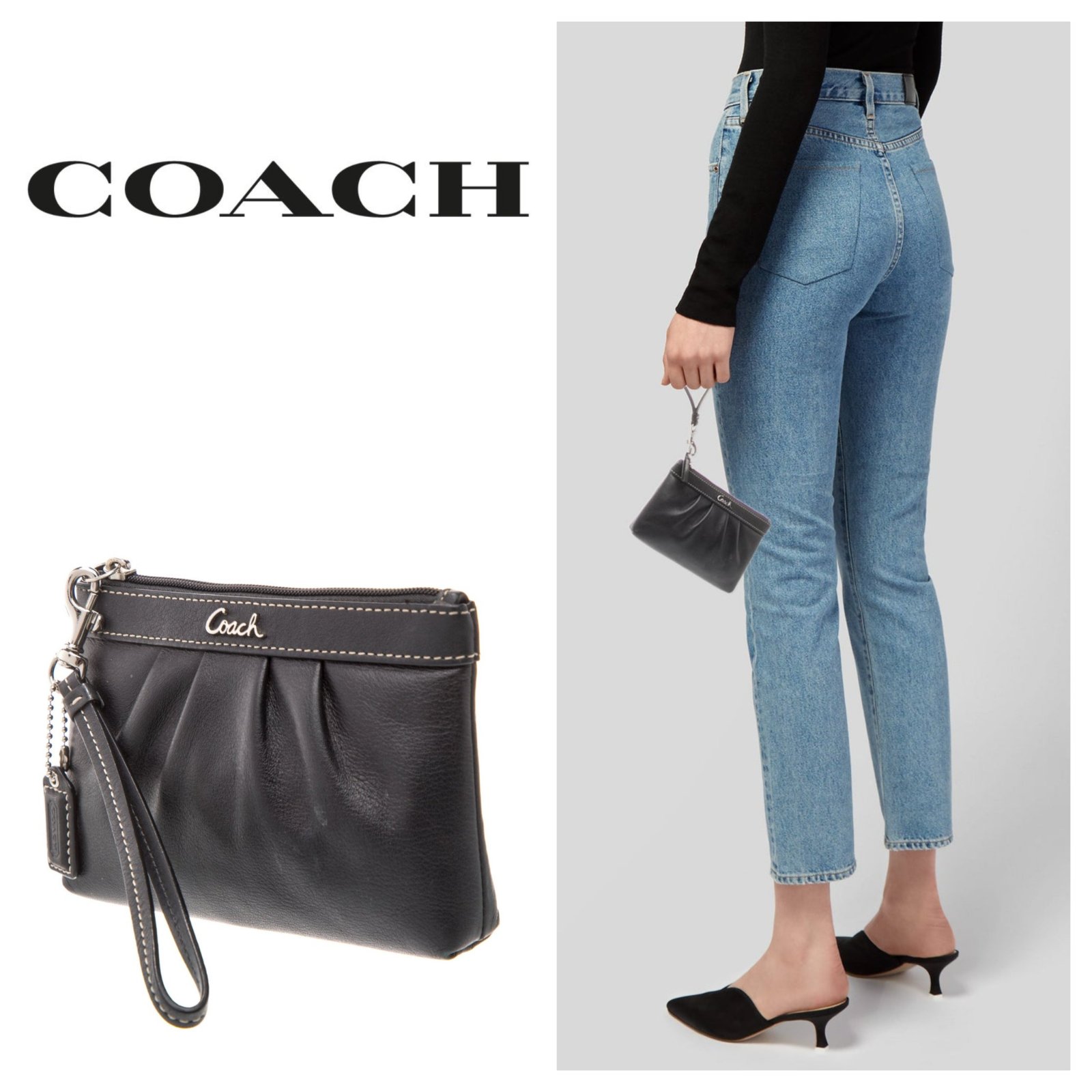  Pochette en cuir coach authentique 