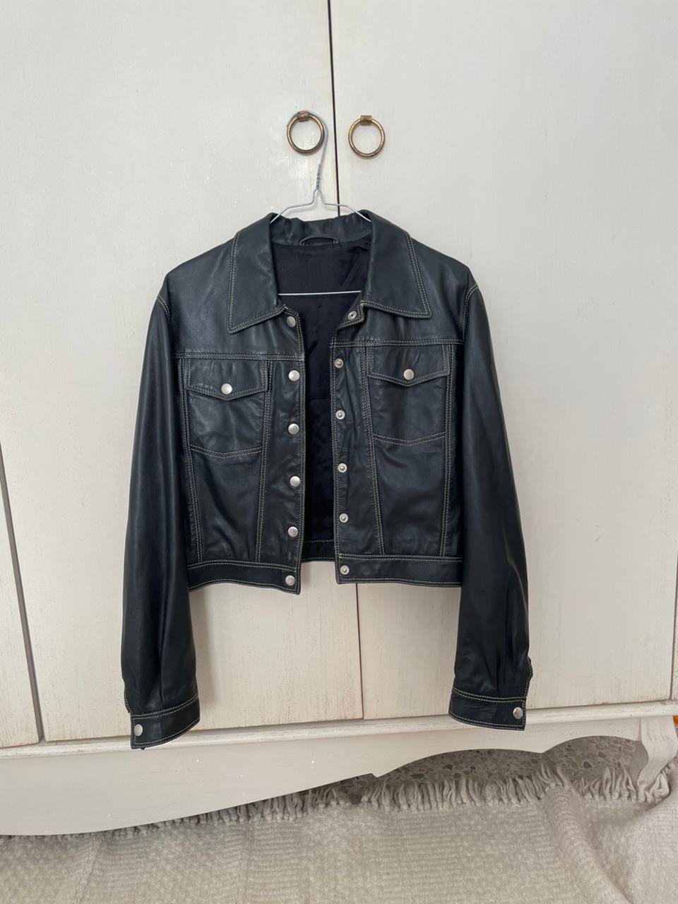 Black cropped leather jacket