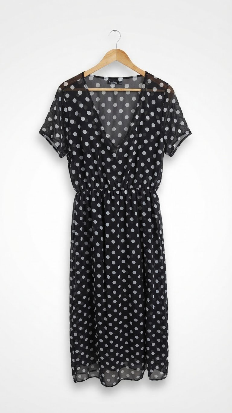 Robe longue noire à pois Boohoo avec grande fente - Taille 42/44