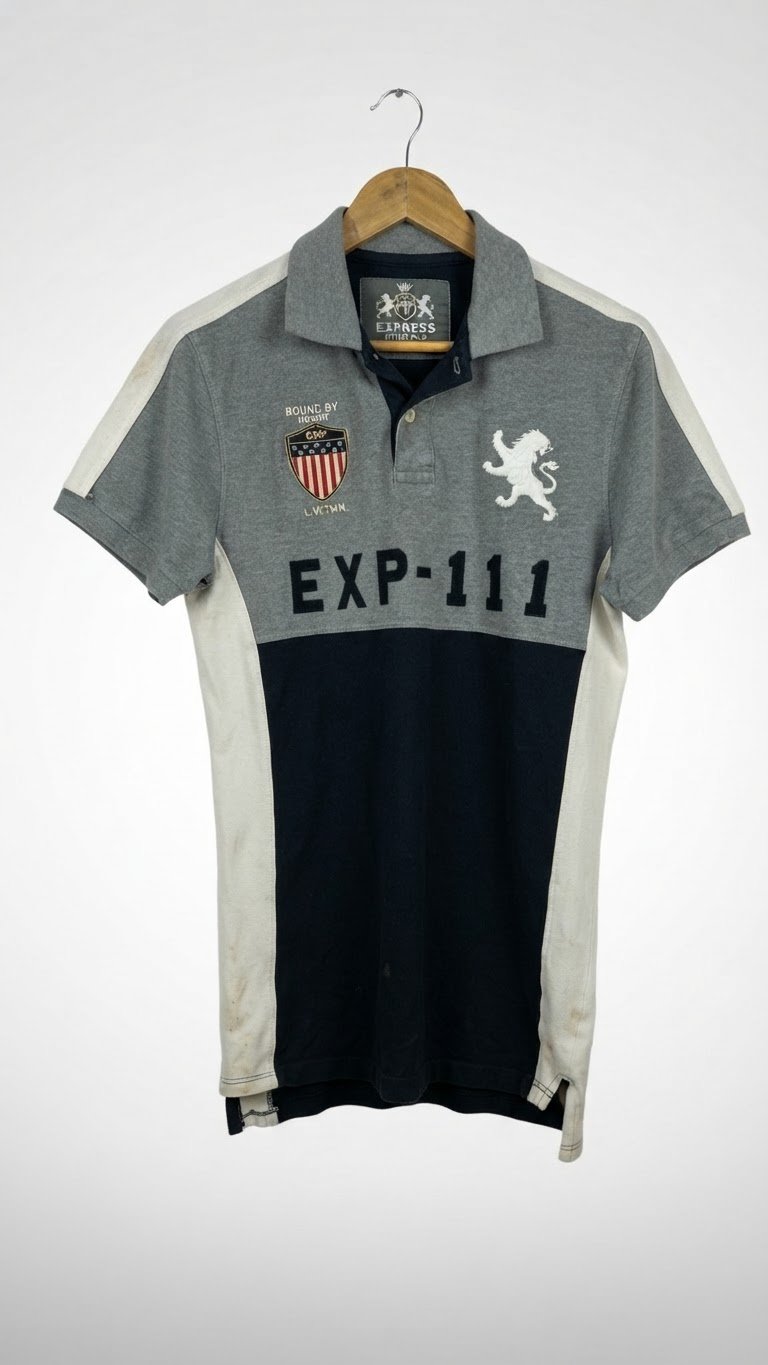 Polo Express Fitted Polo Gris et Noir – Taille S (Excellent état)
