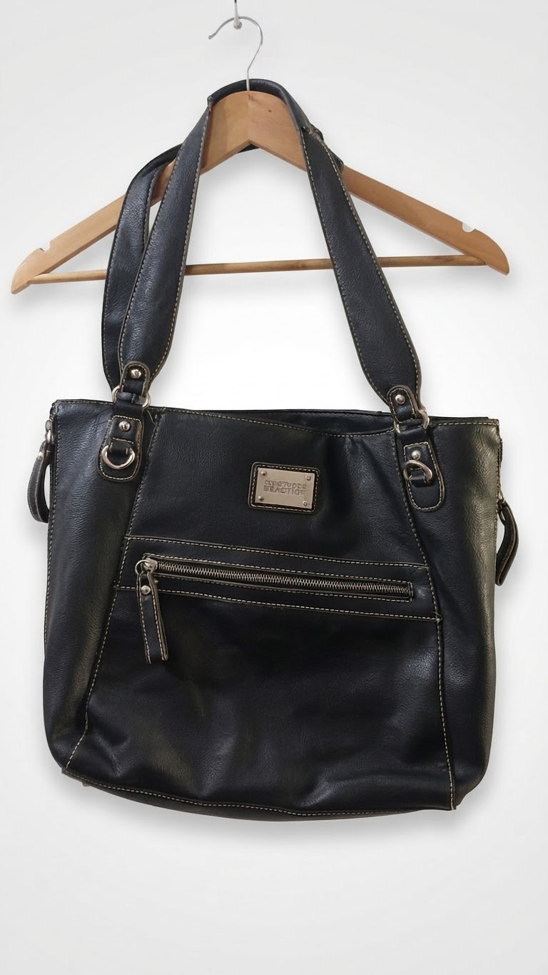 Sac cabas noir Kenneth Cole Reaction à surpiqures blanches