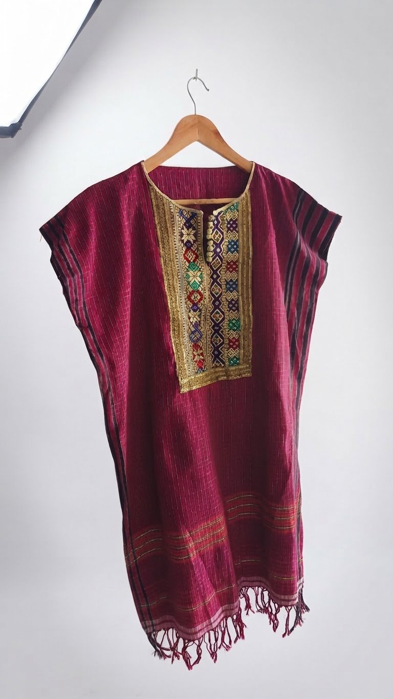Tunique Kaftan ethnique bordeaux et or avec broderies - Taille 40/42