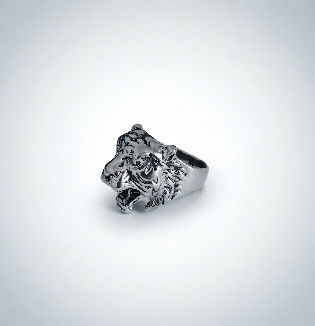 Bague Homme Tête de Tigre Sculptée (Taille 19) - Neuve