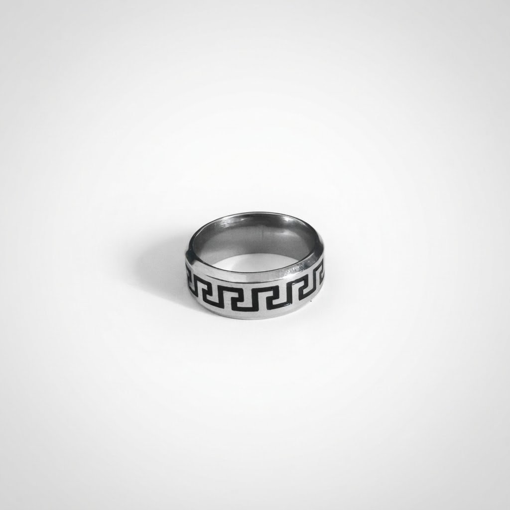 Bague Style Grec en Acier Inoxydable – Taille 19