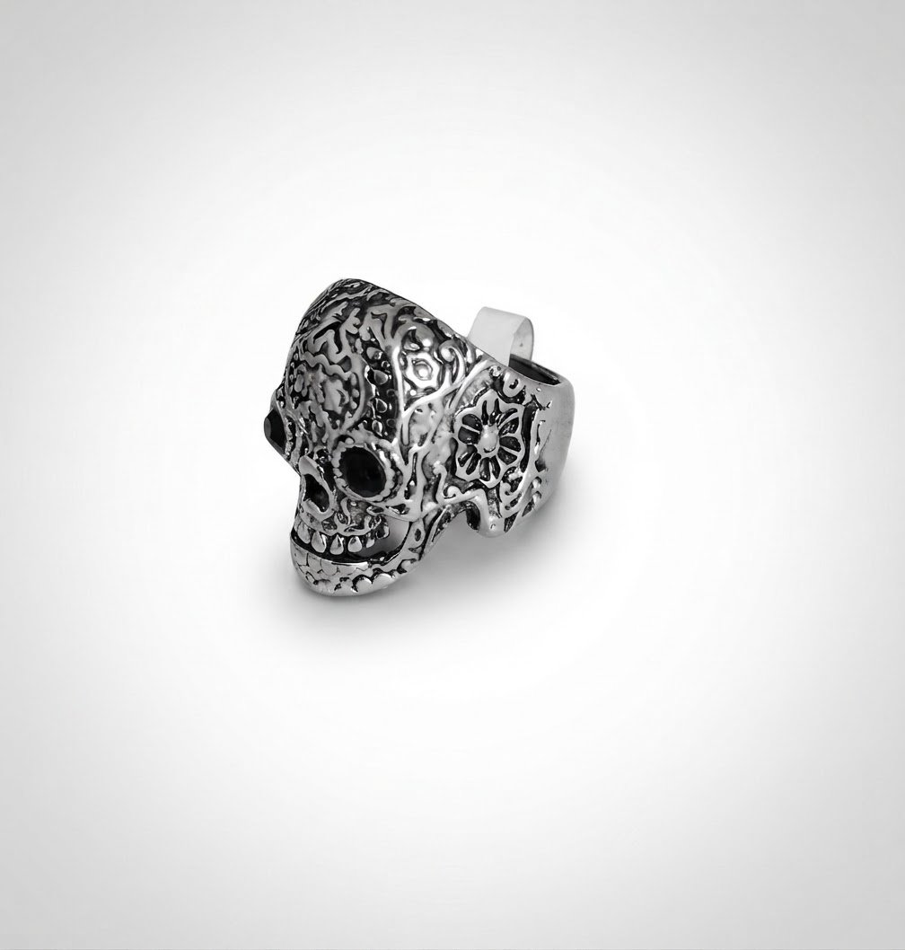 Bague Homme Tête de Mort Sculptée Sugar Skull (Taille 20) - Neuve