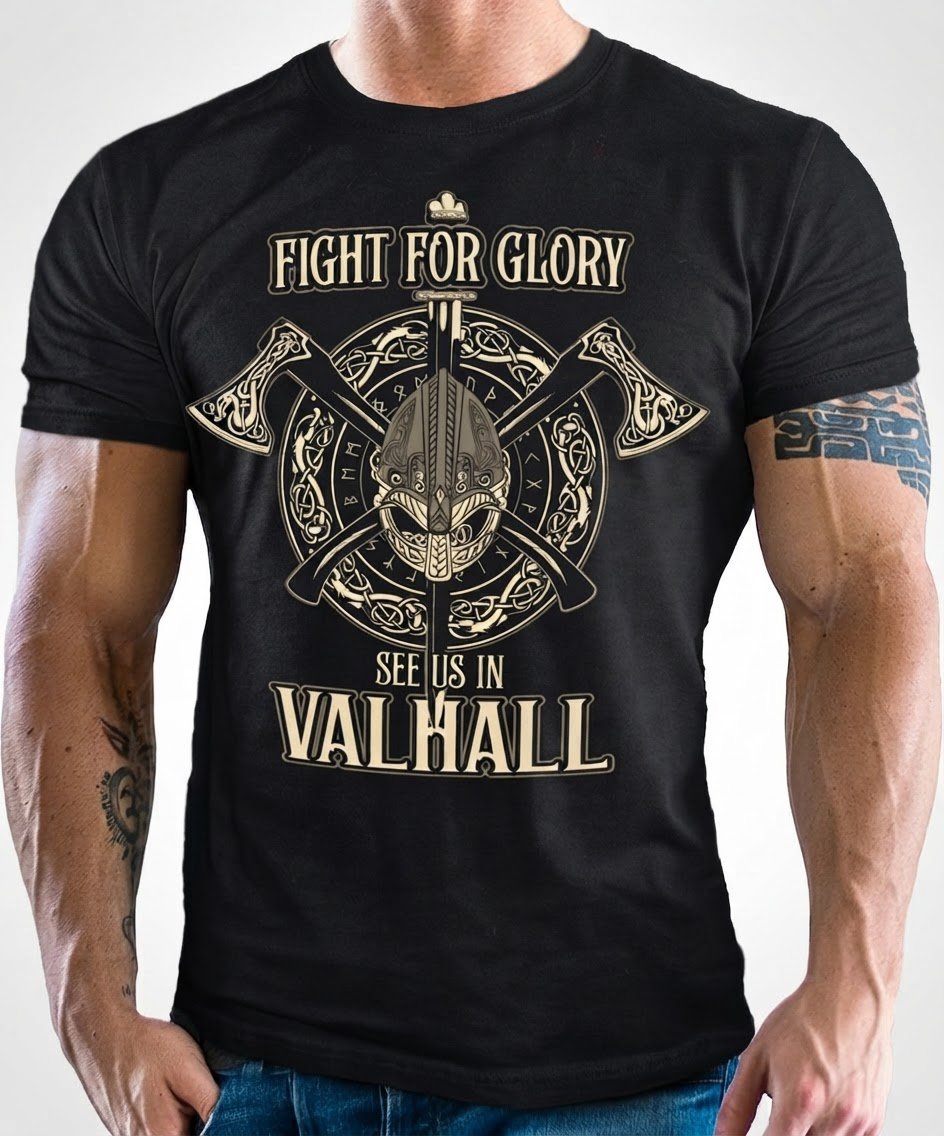 T-shirt B&C Collection – “Fight for Glory / See Us in Valhalla” 🖤⚔️