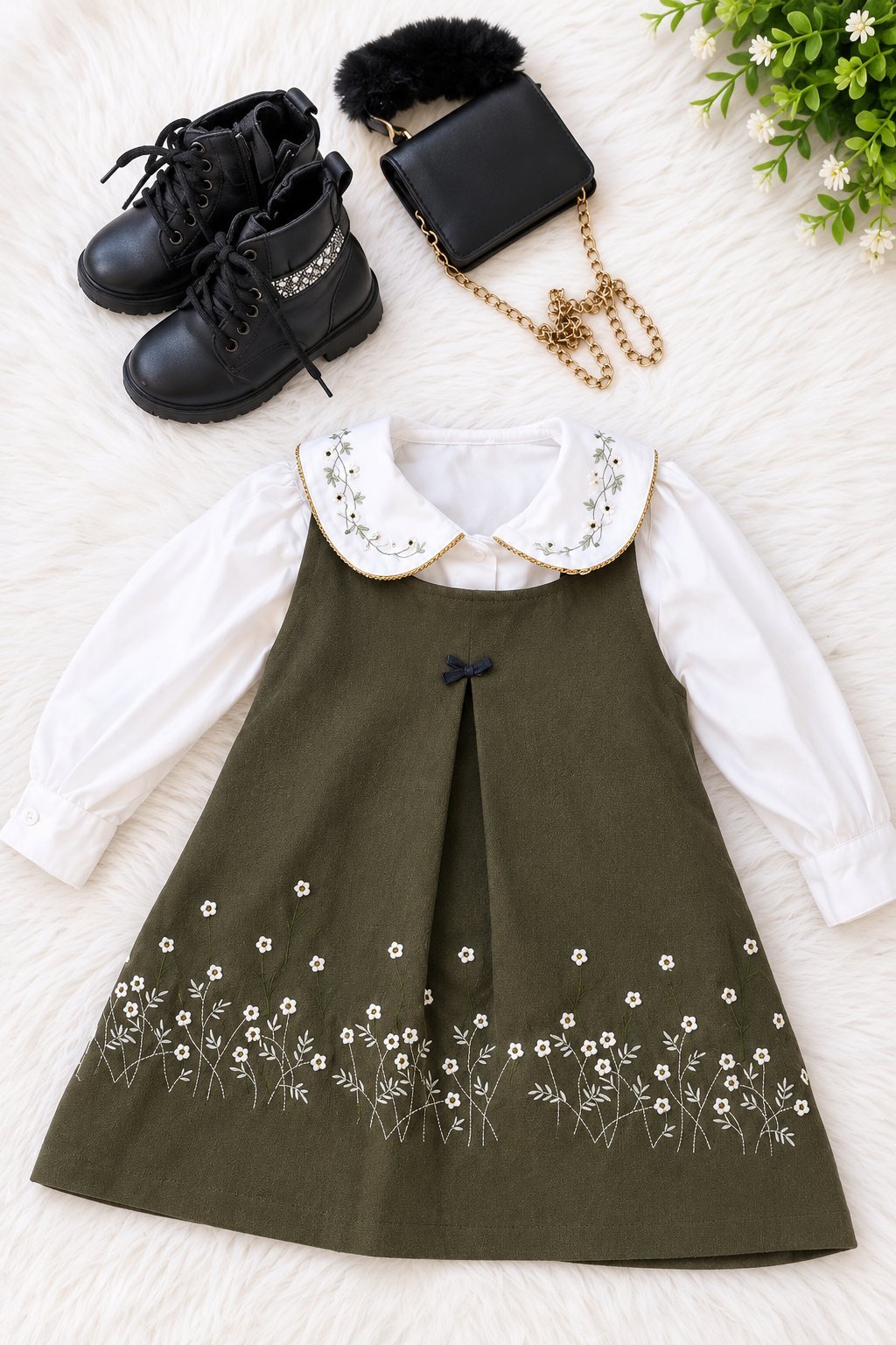Set robe + chemise col claudine taille 2 ans + bottine pointure 24 