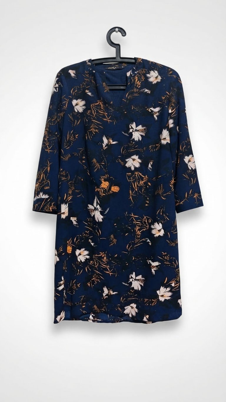 Chemise femme fleurie bleu marine