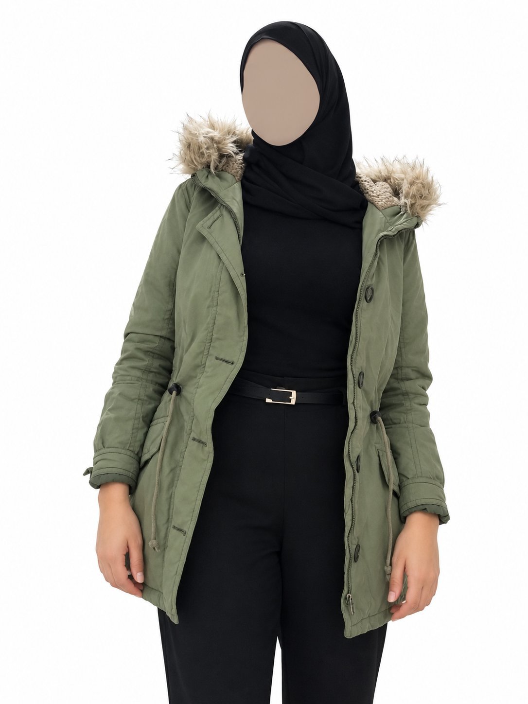 Manteau femme kaki doublée chaude avec capuche fourrure🥝🥝