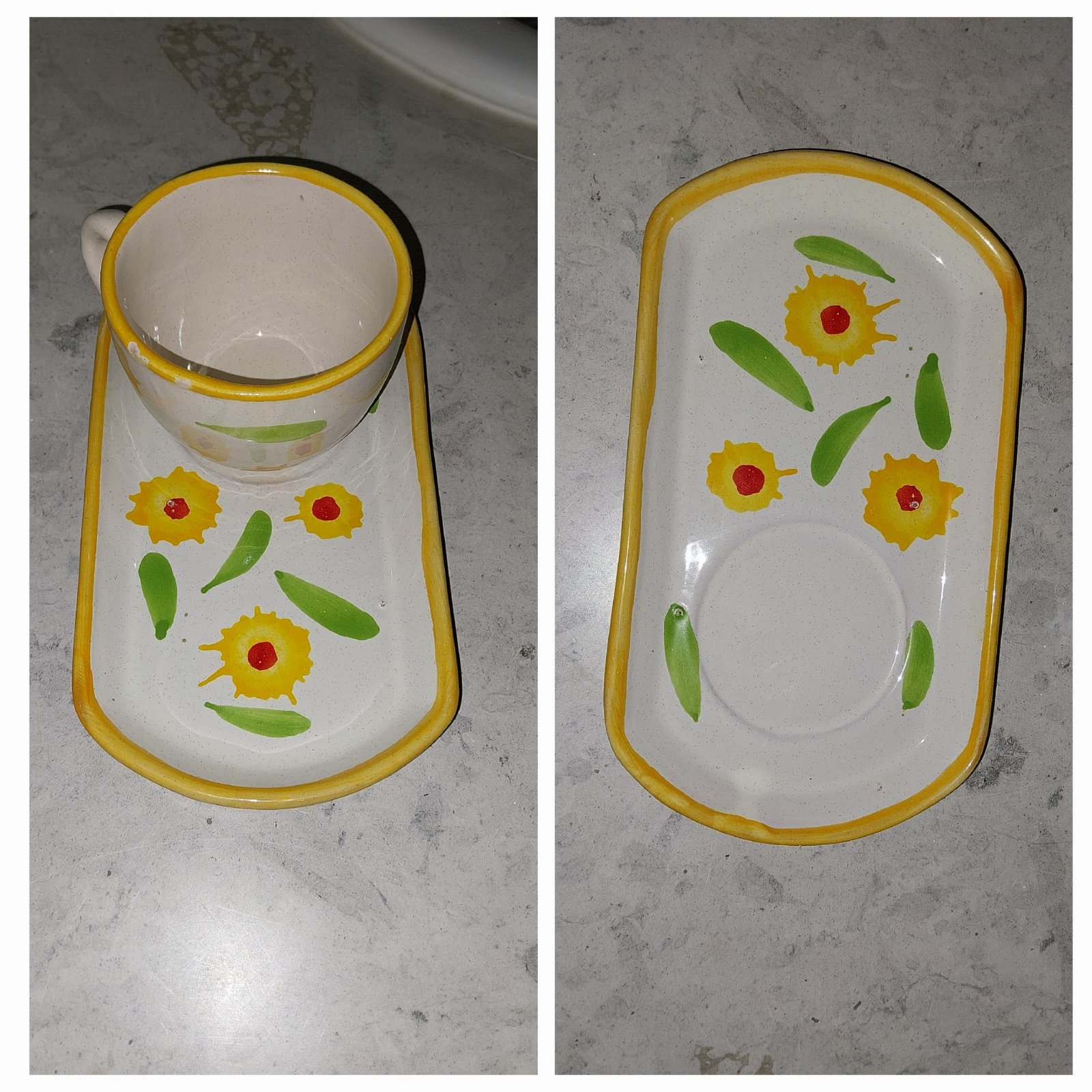 Ensemble tasse et plateau en céramique – Motif floral jaune 🌼
