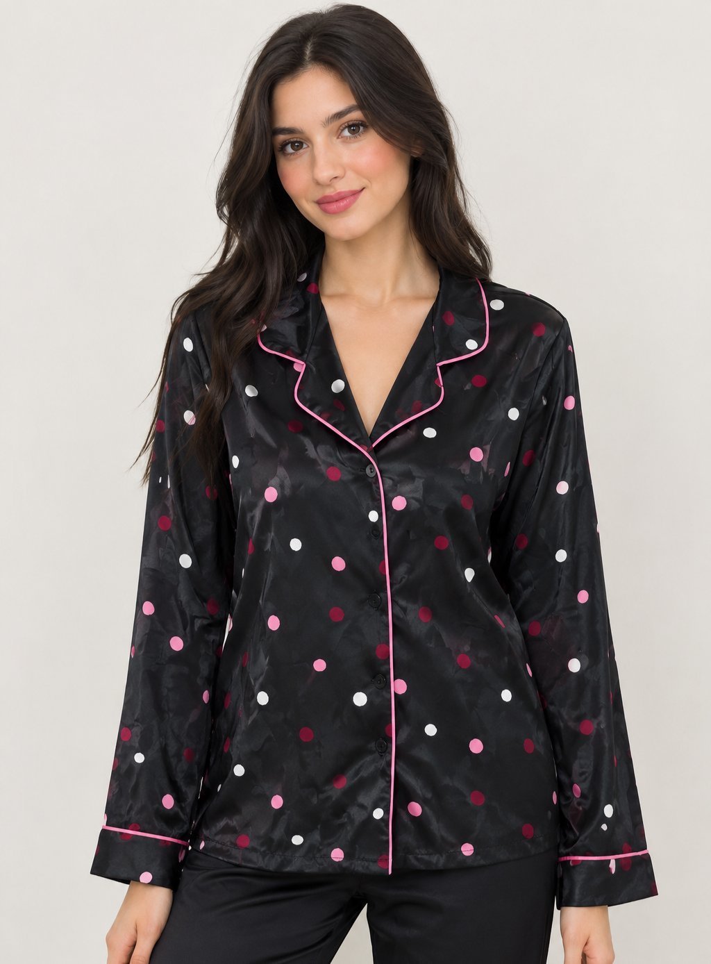🩷Haut de pyjama noir à pois roses et blancs 🎀