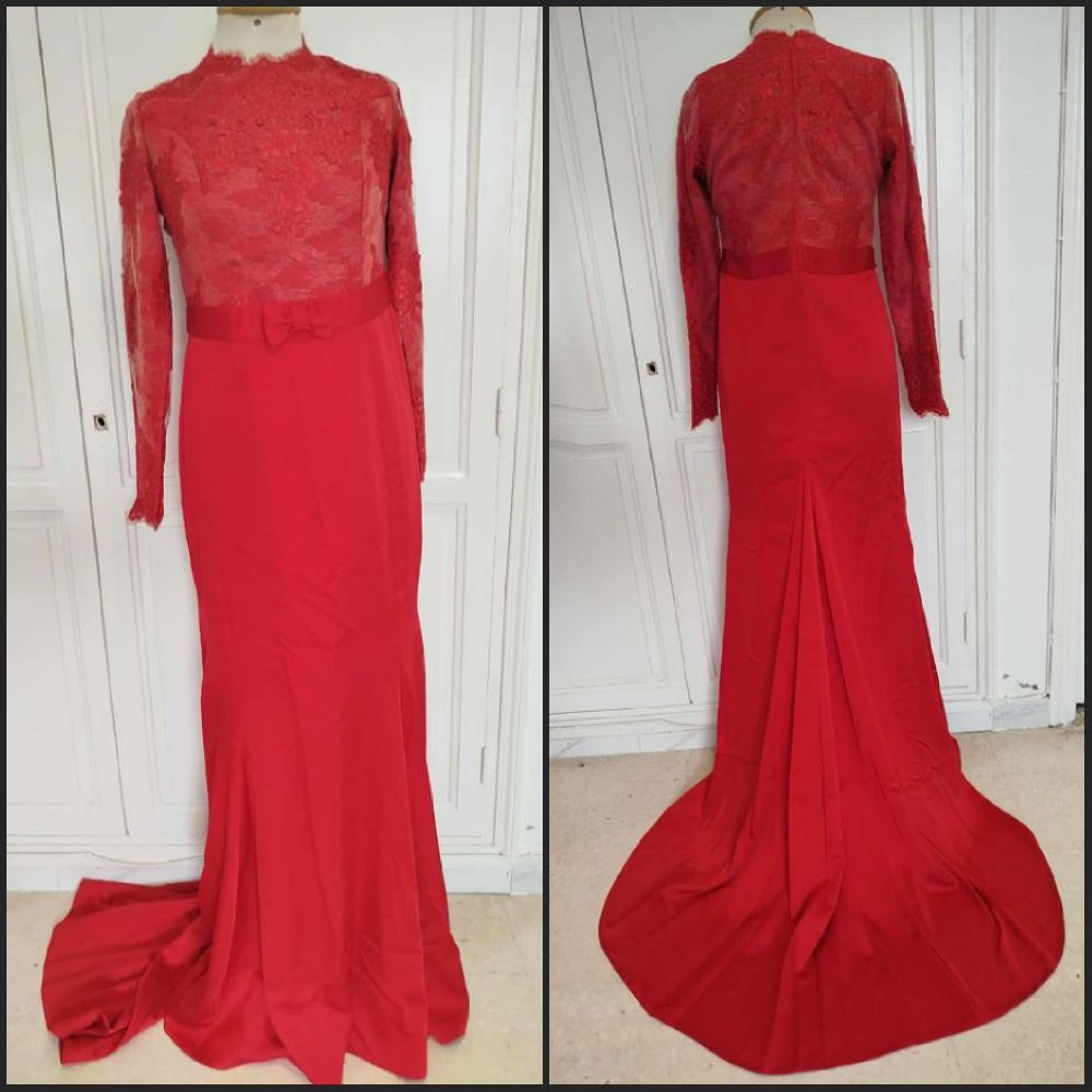 Robe sirene satin + dentelle rouge