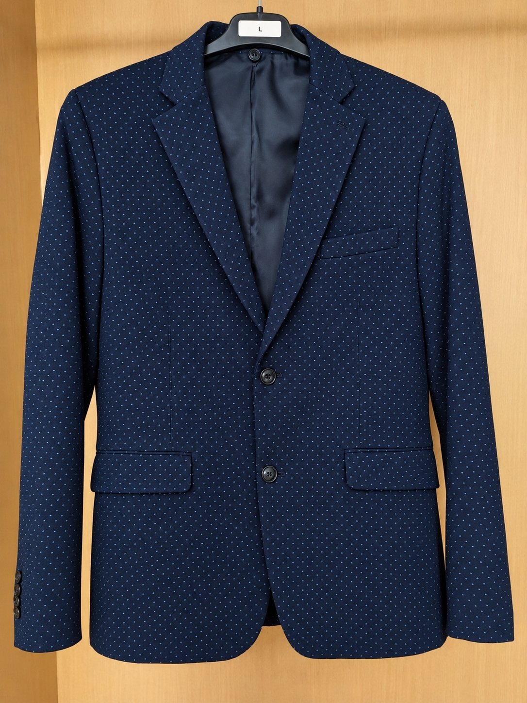 Veste blazer bleu marine à pois (tissu élastique)