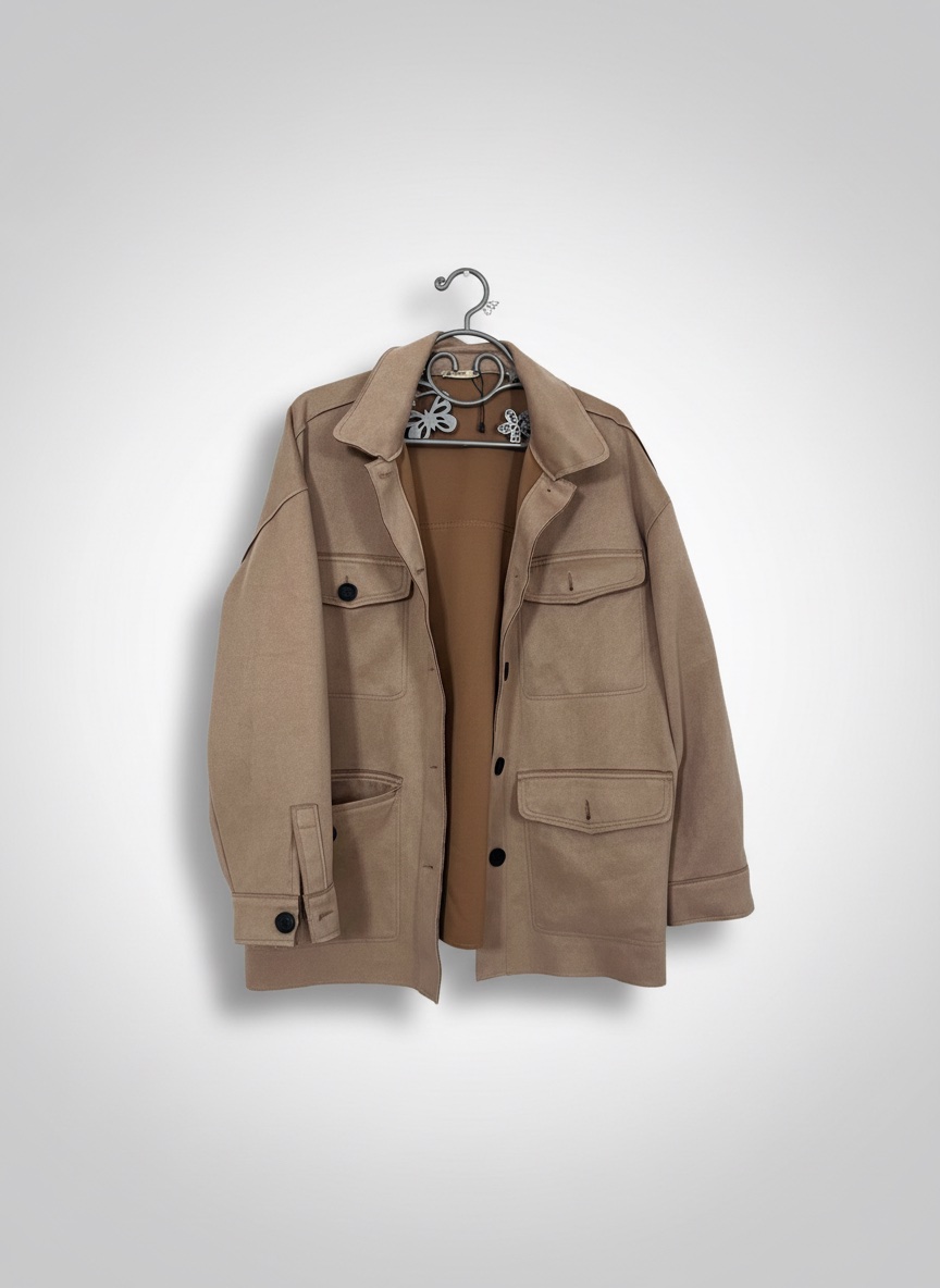 Surchemise / Veste style utility en suédine camel