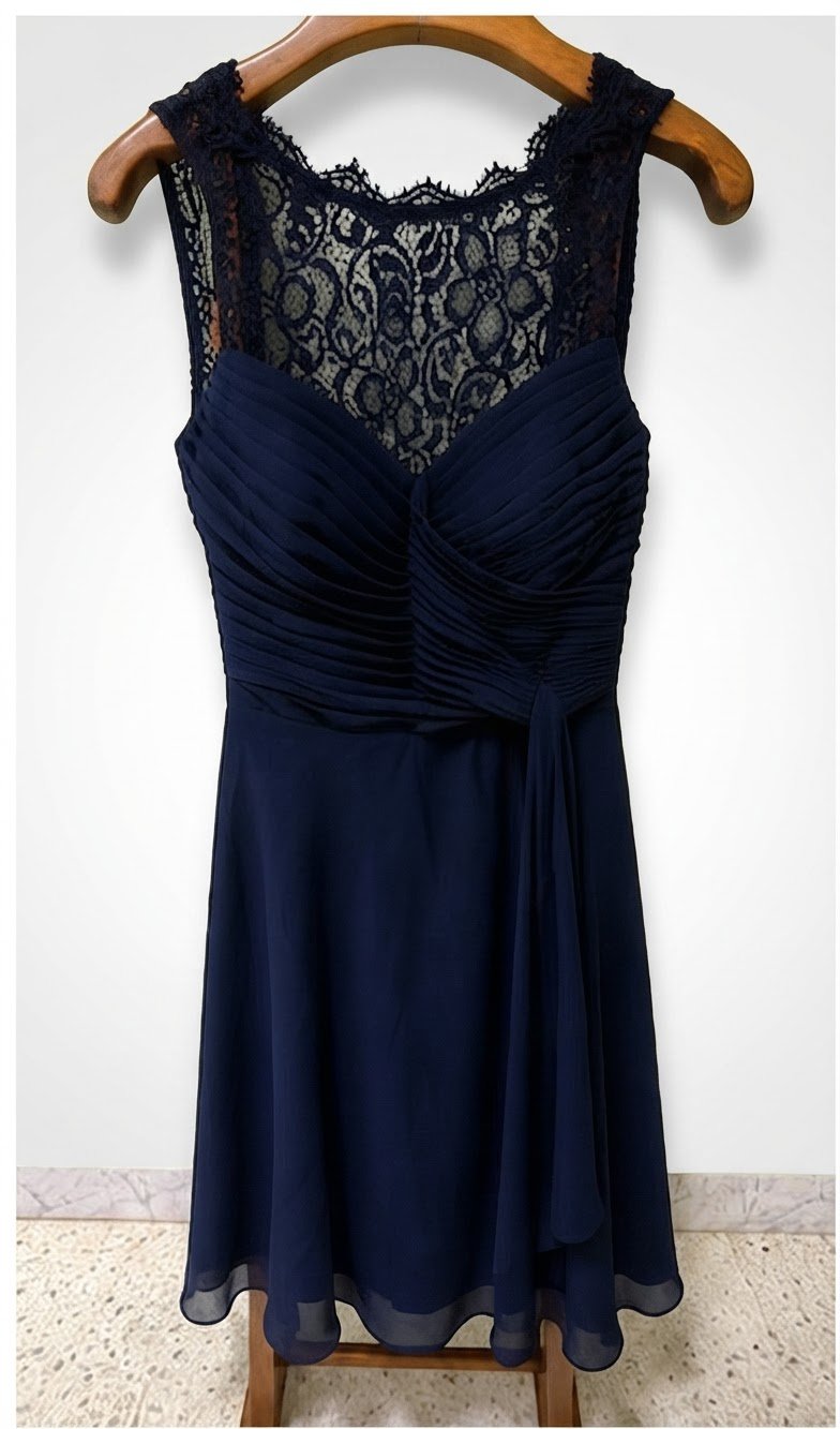 Robe Vera Mont bleu marine en dentelle – Taille 36 – Neuve