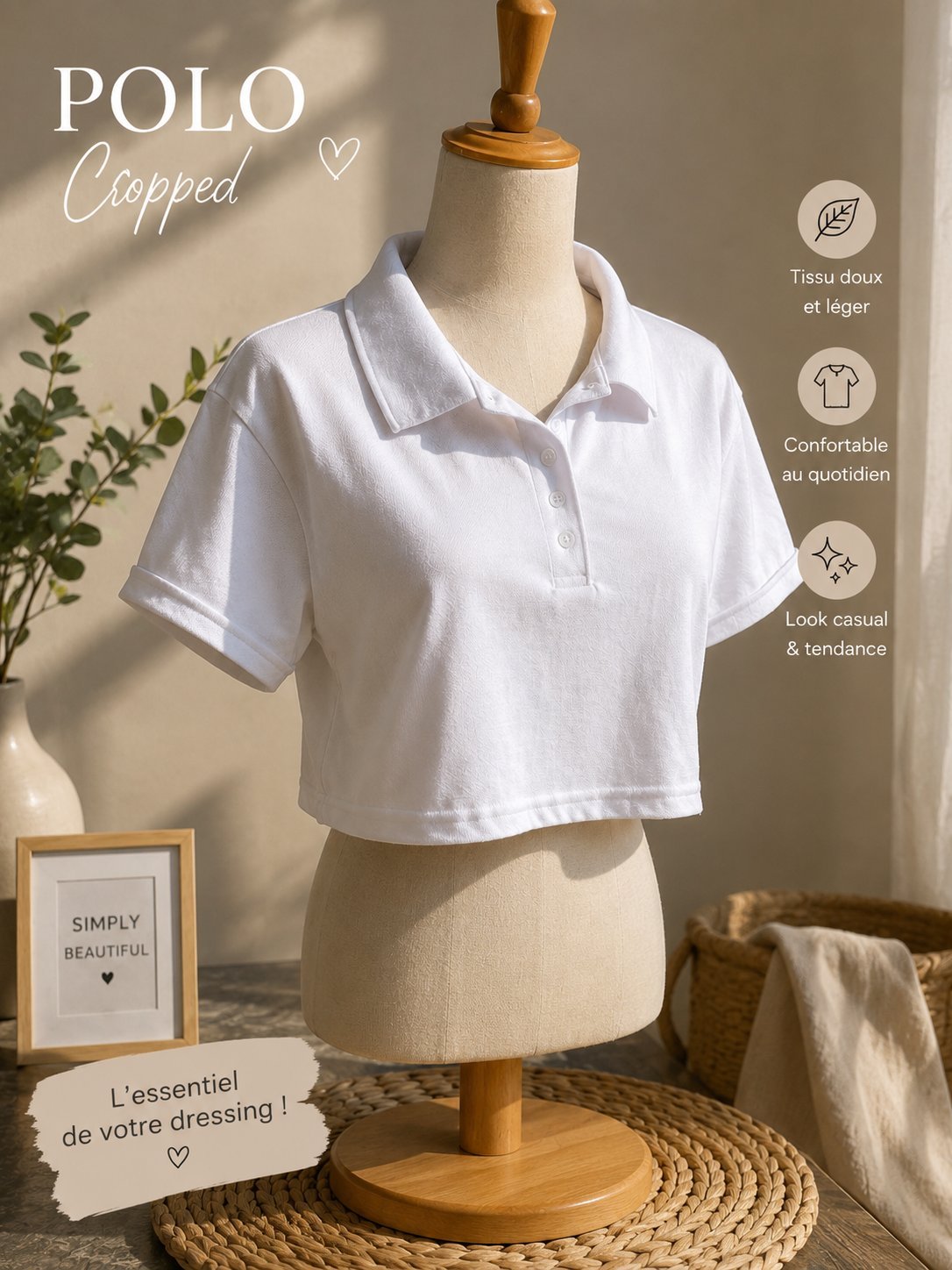 Polo cropped blanc – Élégant & tendance ✨