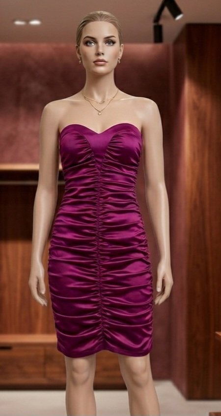 Robe bustier Ruby Rox fuchsia satinée froncée