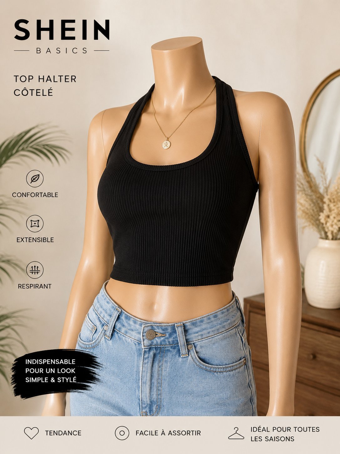 Top noir côtelé SHEIN – Basic & tendance