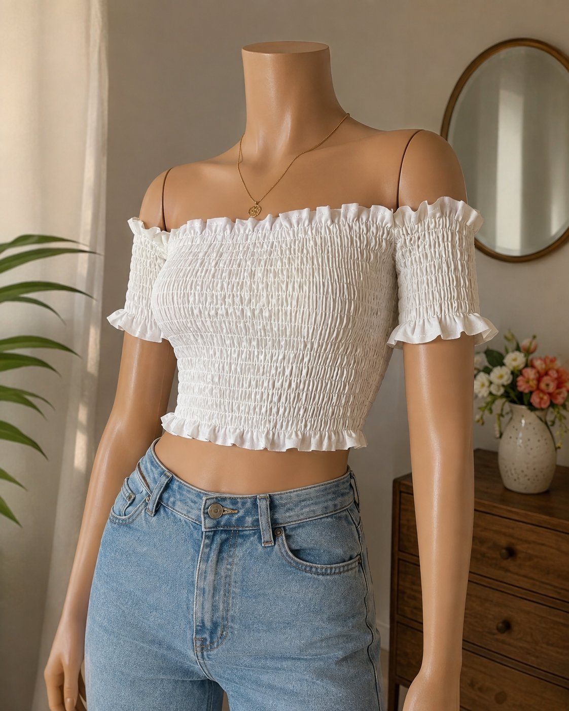 Top blanc smocké à volants – SHEIN ✨ 
