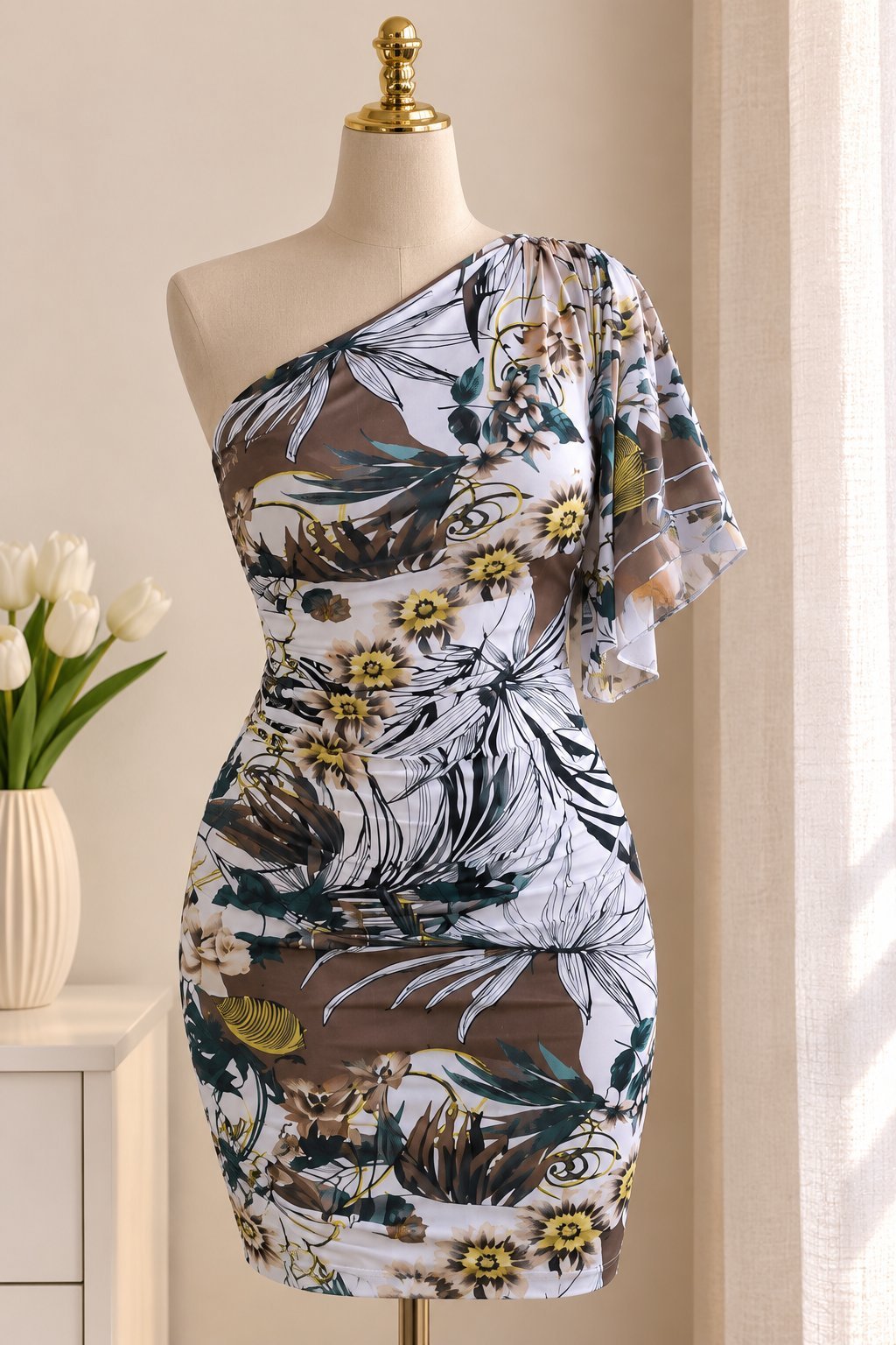 Robe asymétrique à imprimé floral – Made in Italy 