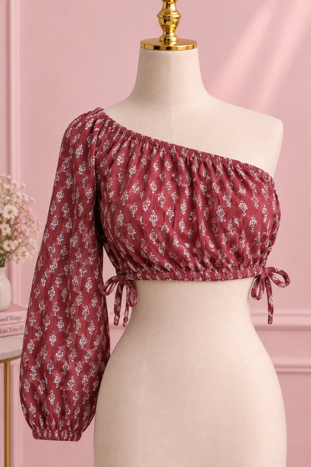 Crop Top Bordeaux Fleuri Chic 🌸