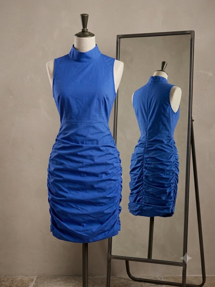 Robe Courte Zara Froncée – Bleu Roi Éclatant