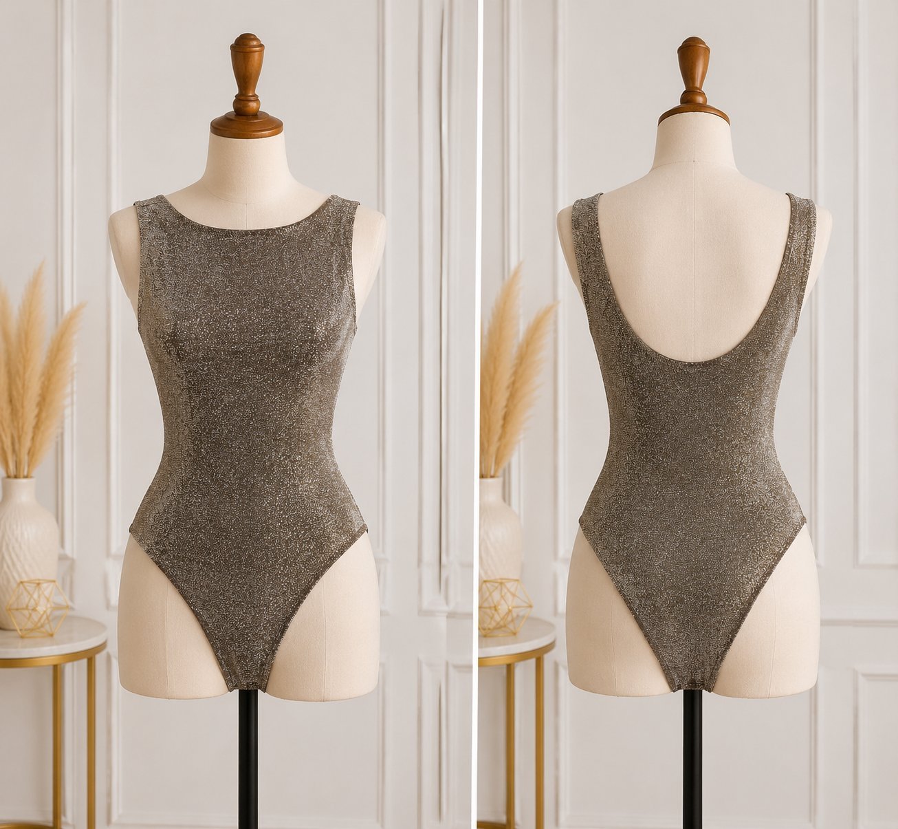 Body doré scintillant – Coupe élégante et glamour