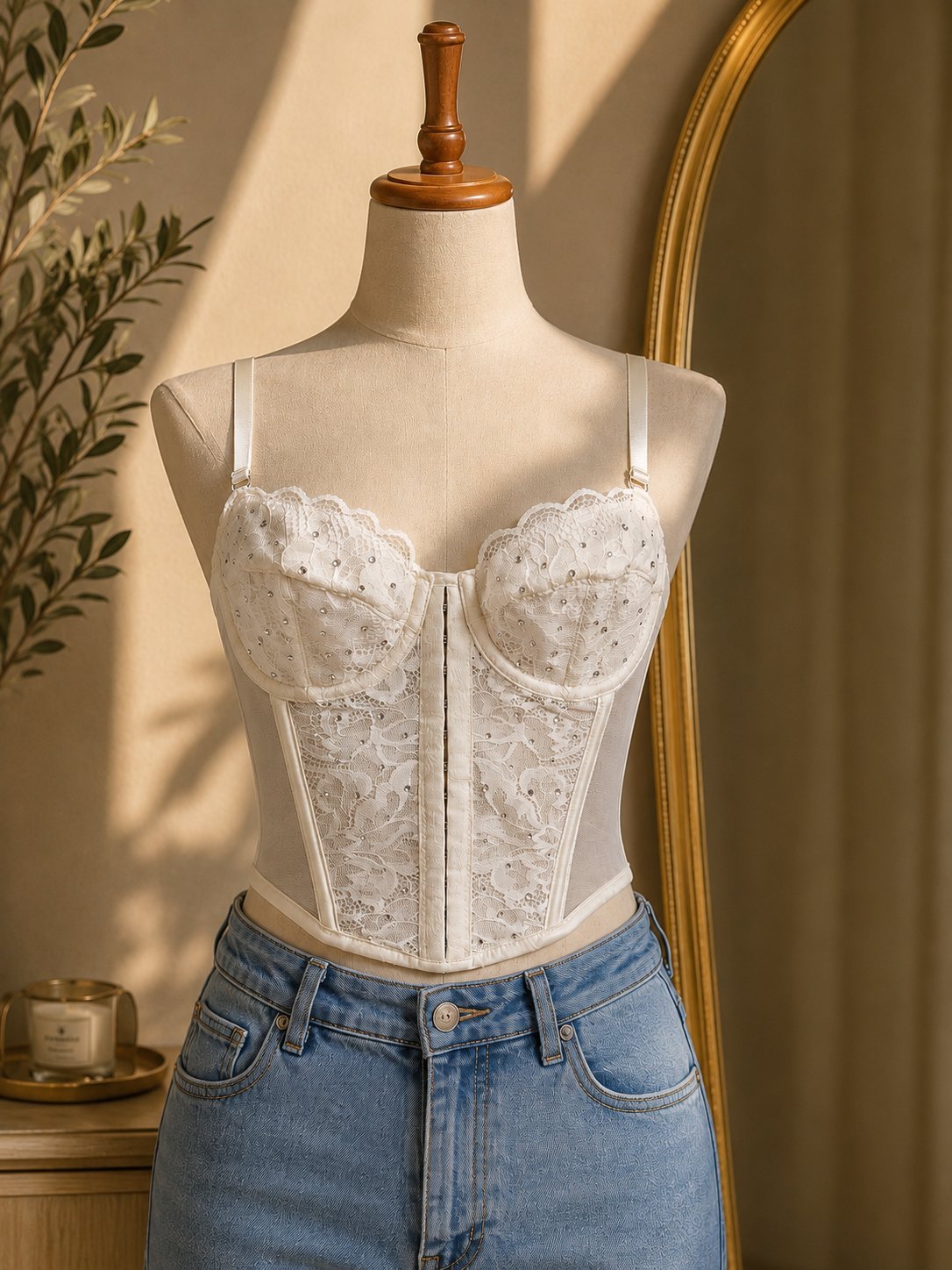 Corset en dentelle blanche & strass