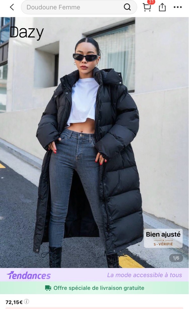 Manteau noir shein avec etiquette