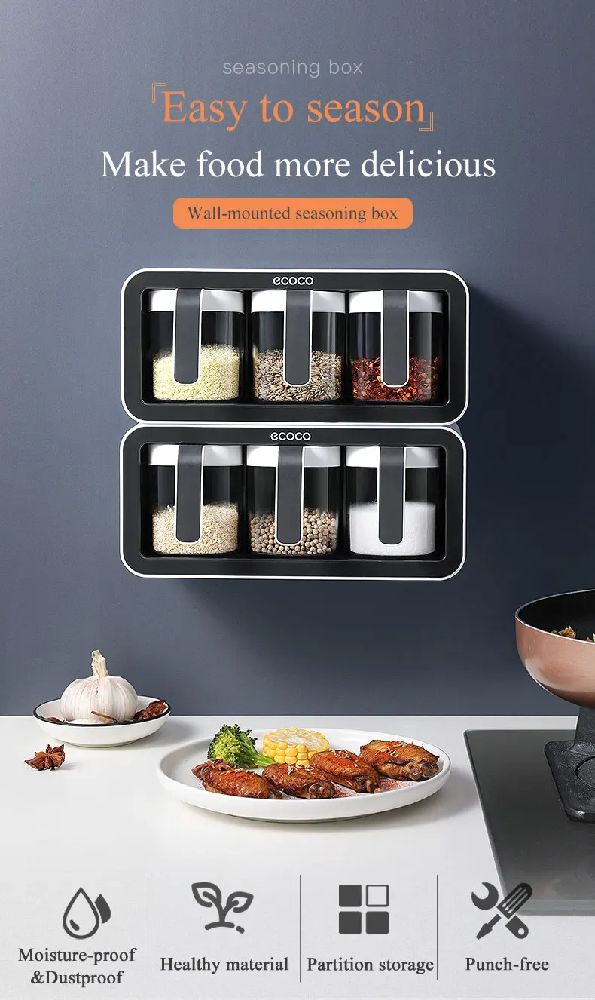 2 supports à épices murale avec cuillères ECOCO 