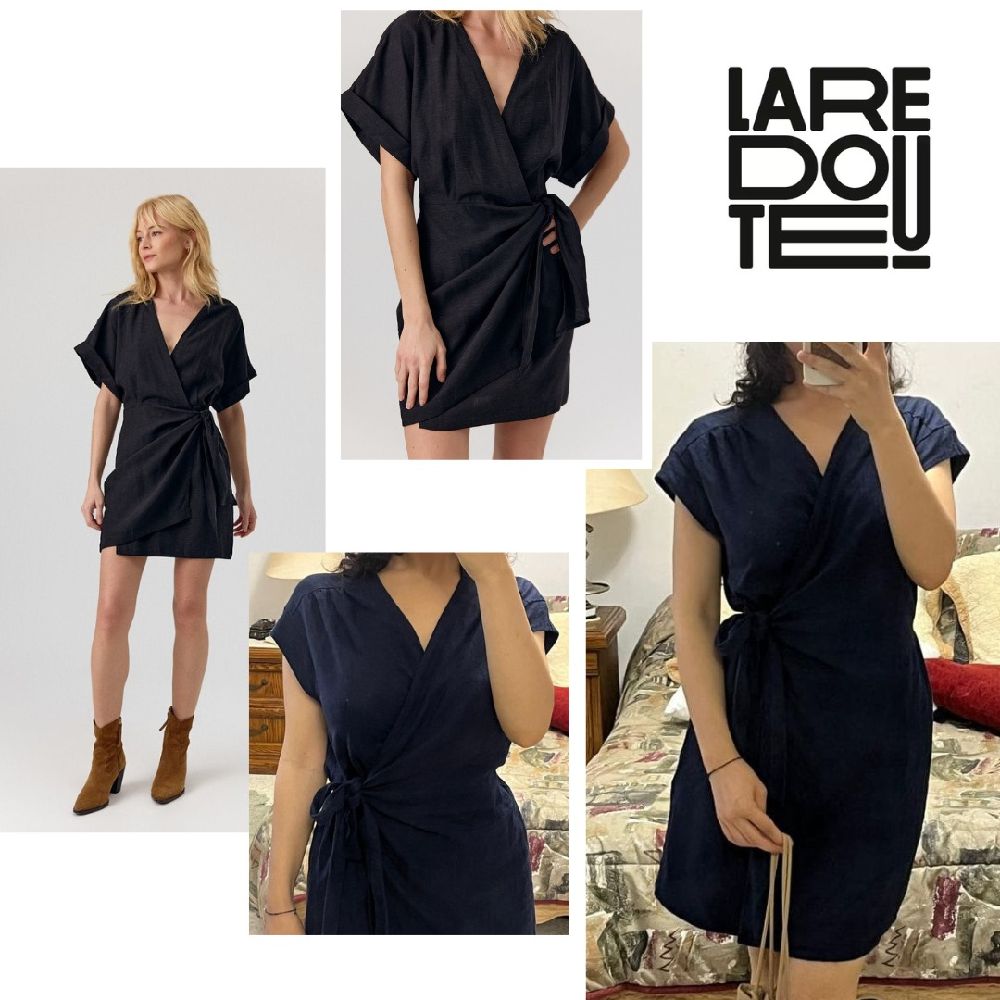 Robe portefeuille avec manches courtes et ceinture à nouer