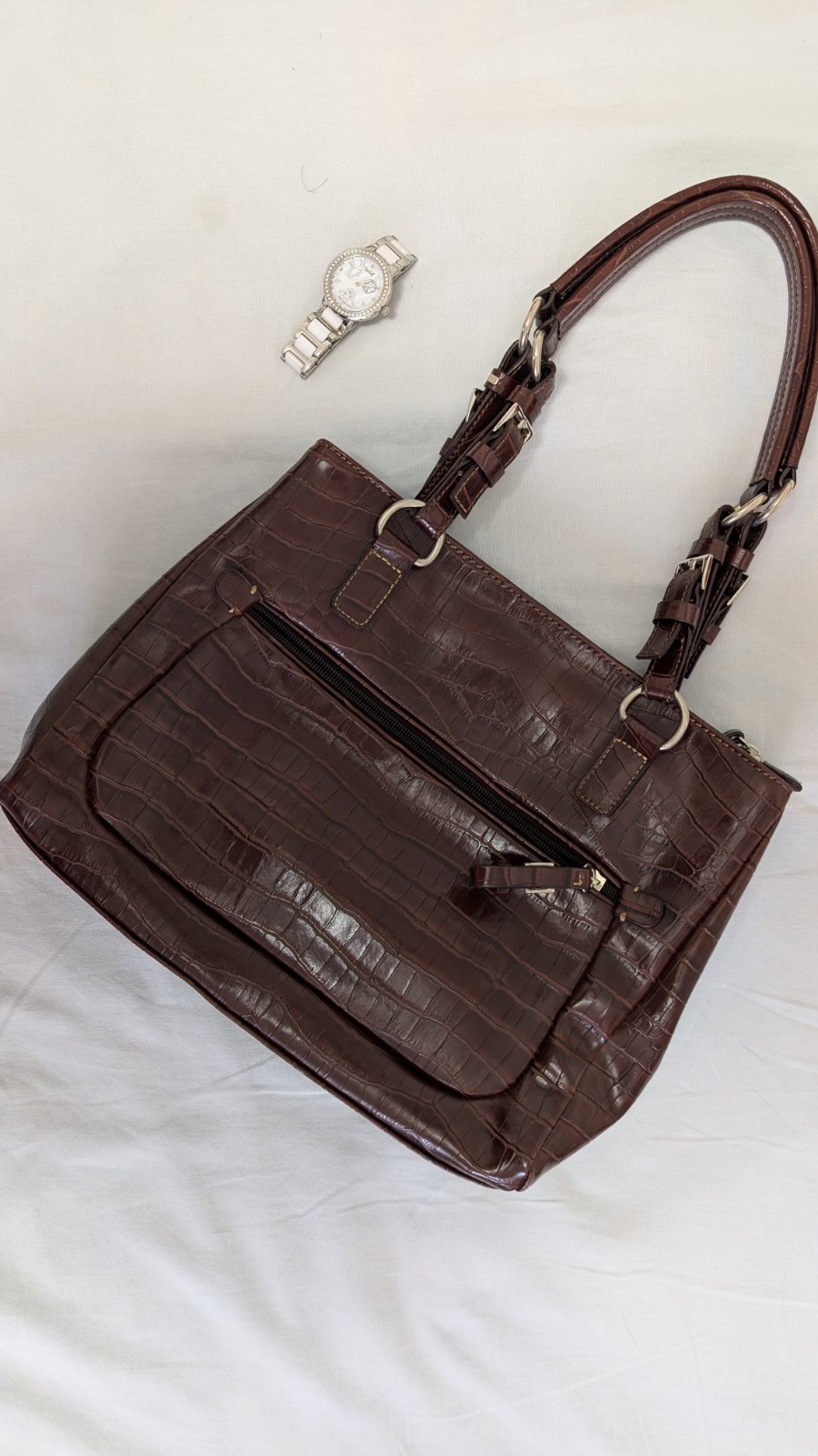 Sac à main croco en cuir véritable 